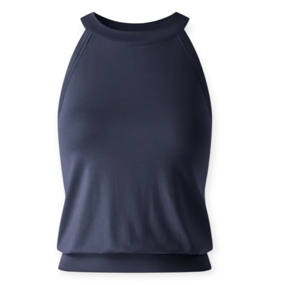 NWT OGL Halter Neck Banded Hem Built-In Bra Tank Size Small Universe Navy